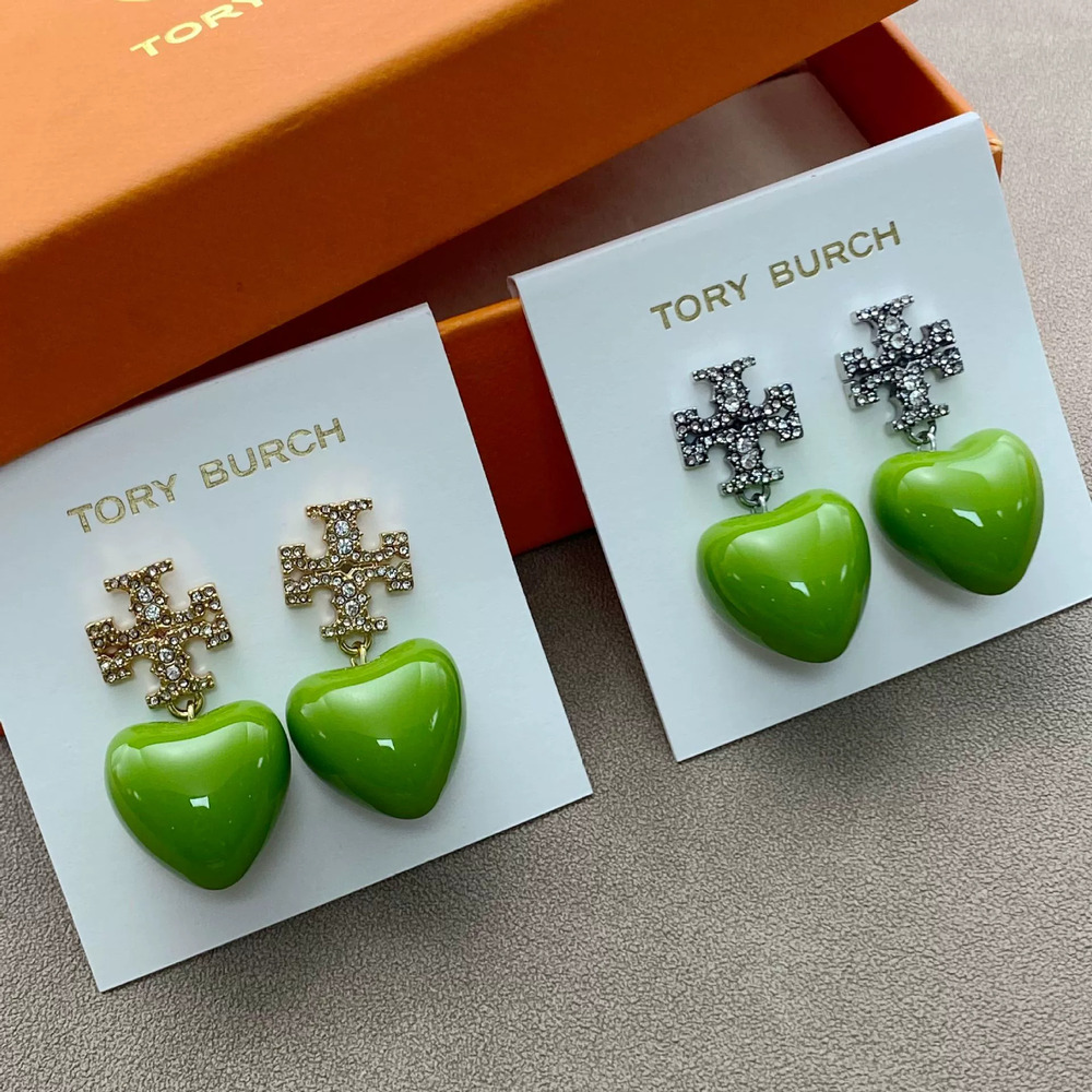 Tory Burch Big Heart Rhinestone Acrylic Metal Earrings